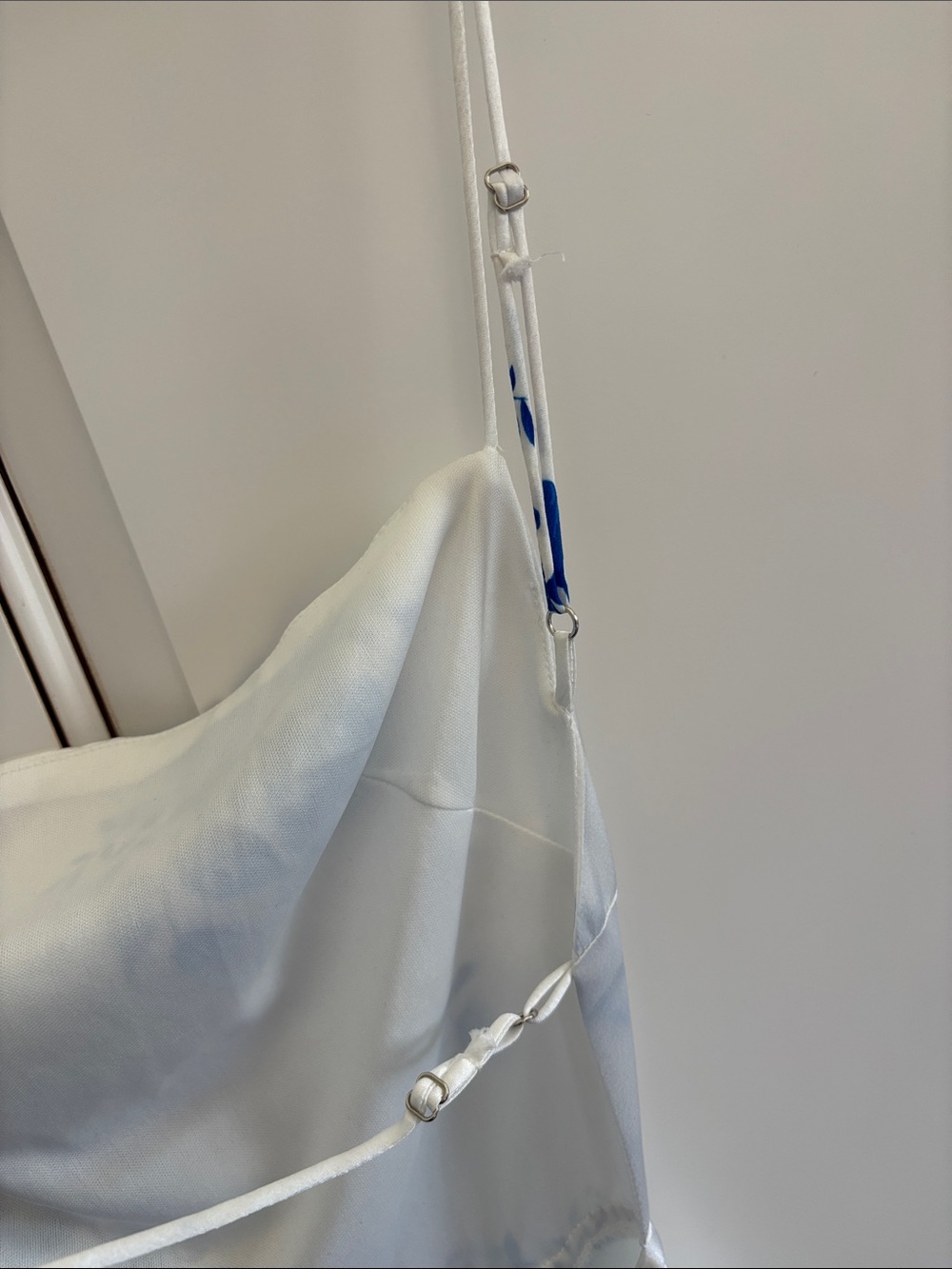 Lucy In The Sky White Blue Floral Satin Maxi Tank Dress Side Slits Women’s Small - Picture 6 of 15